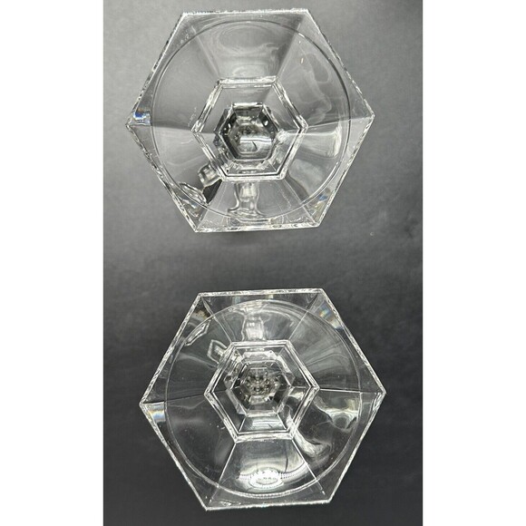 Set of 2 Vintage Clear Crystal Candlesticks for Pillar Candles 7.5 Inches Tall - Picture 4 of 4